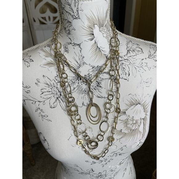 Vintage Multi Chain Chunky Gold Statement Necklace Retro - Picture 1 of 4
